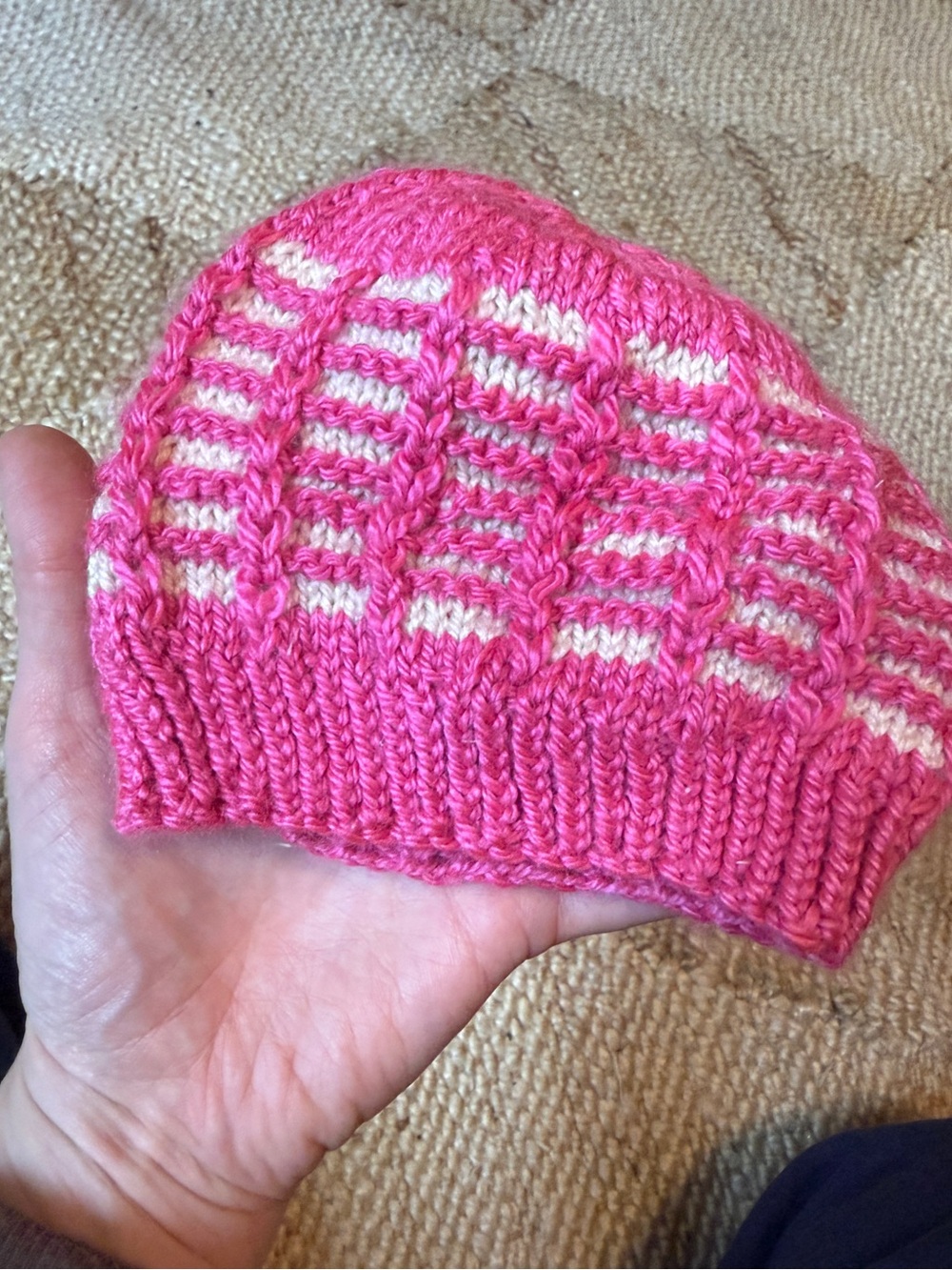 Baby toddler knit pink hat beanie with stretch 
Kids Pink Knit Beanie Hat